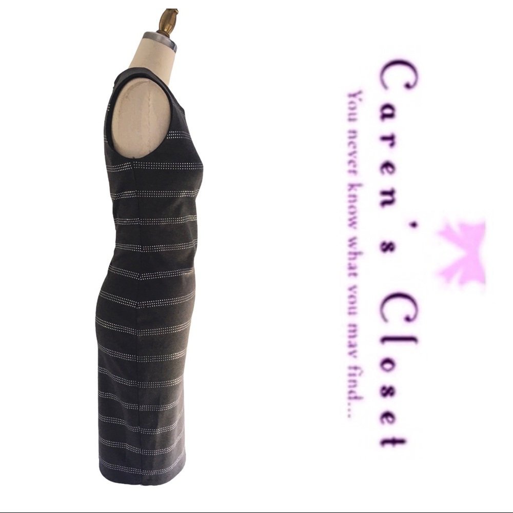 Calvin Klein Charcoal Gray Sleepless Stretch Knit  Dress & Rhinestone Stripes - Picture 4 of 7
